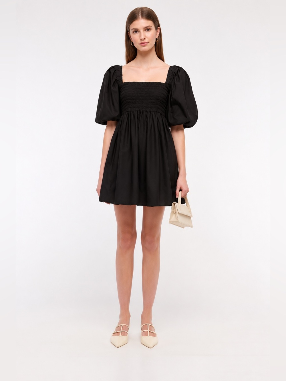 Abercrombie & Fitch Black Puff-Sleeve Smocked Mini Dress - Size Small